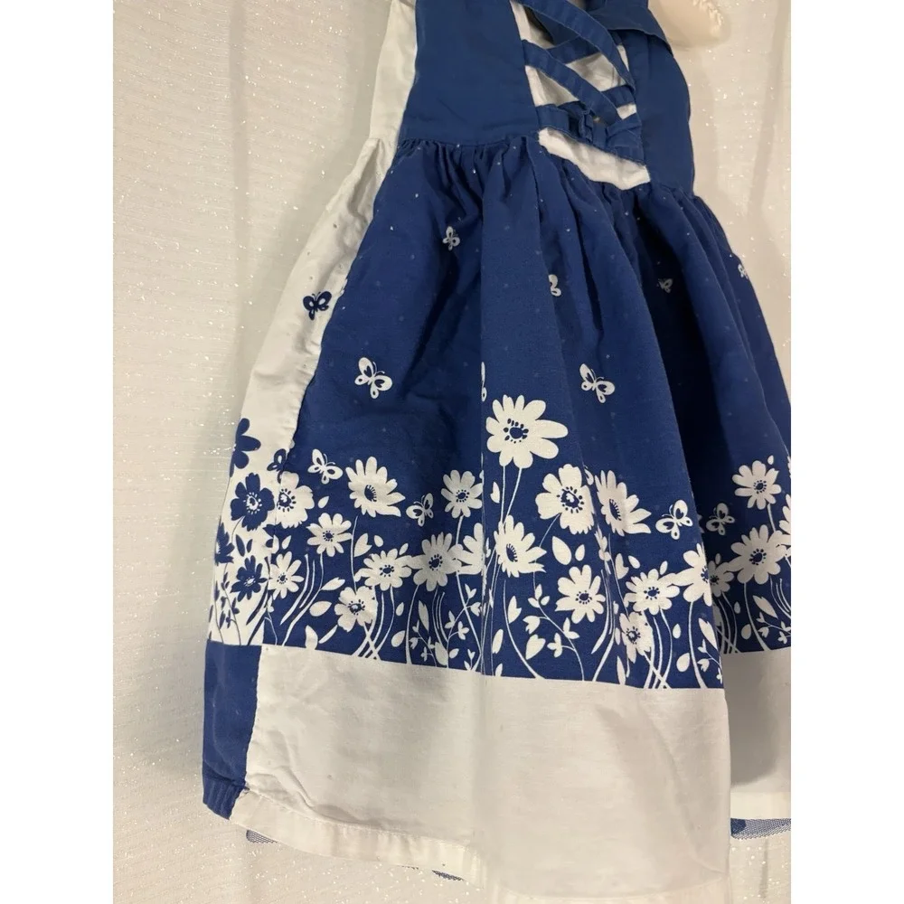 The Children's Place Girls 3T Blue/White Floral Sleeveless A-Line Knee Dress